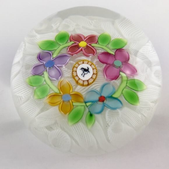 Perthshire PP47 1997 Lampwork Flower Wren Bird Picture Cane Lace LE Paperweight - Picture 2 of 11